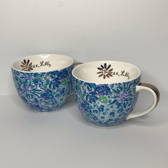 Lilly Pulitzer Floral Lion Face Mug Set (2) Gold - Picture 3 of 13